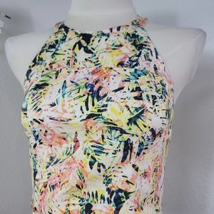 PARKER MULTI-COLORED FLORAL CROPPED HALTER TOP Size SMALL